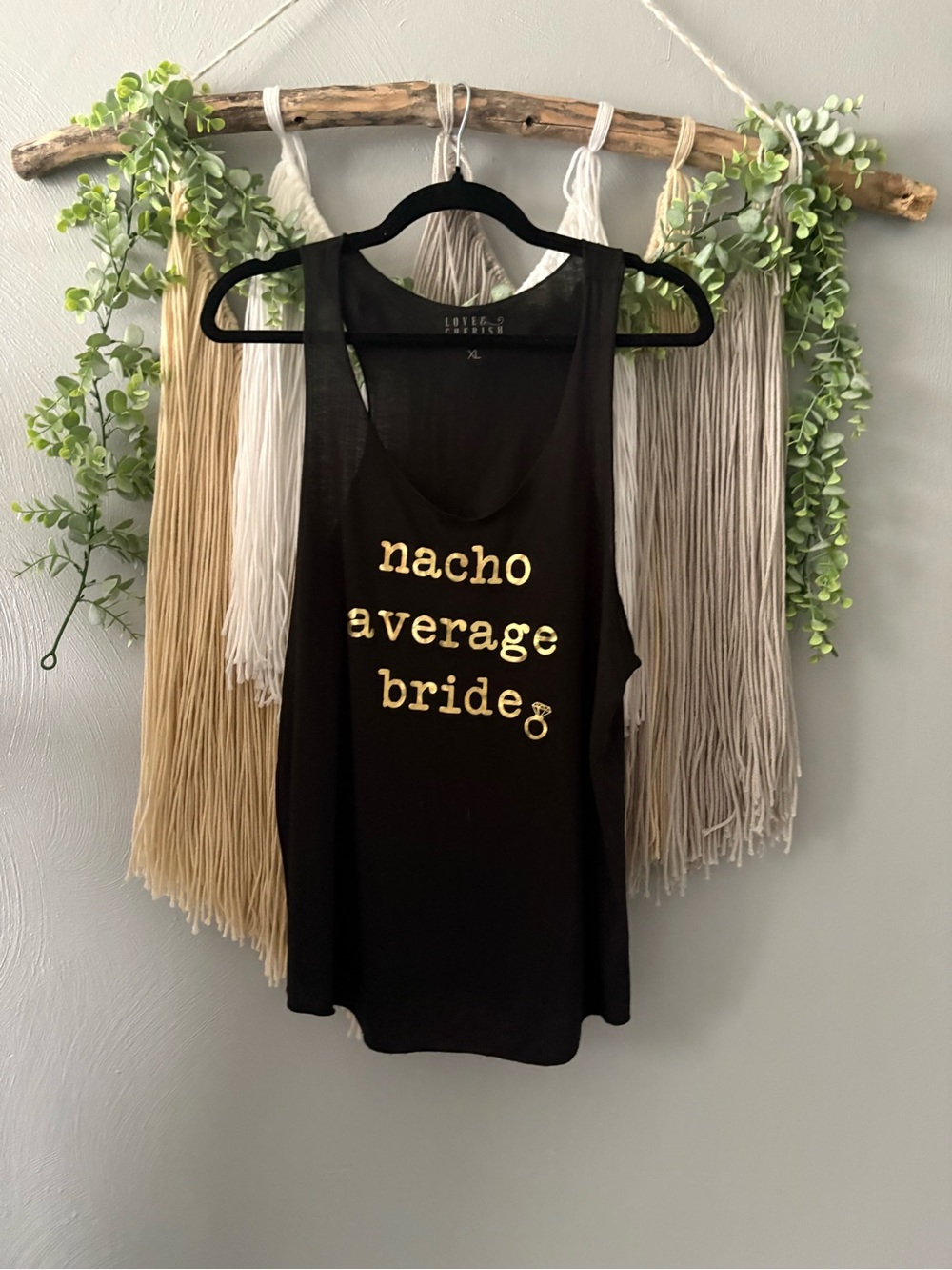 Love & Cherish Black Tank with Gold 'nacho average bride' Graphic